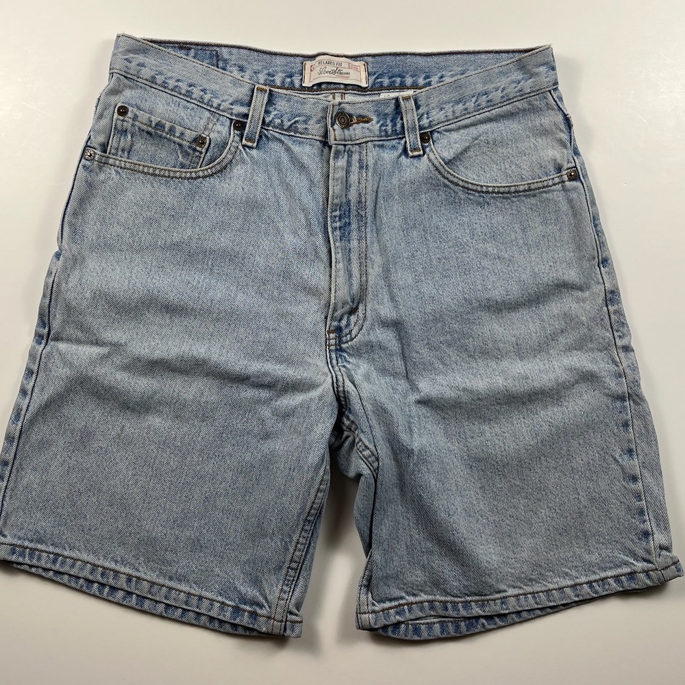 Levi Strauss Signature Mens Relaxed Fit Denim Shorts Light Wash Blue Size 34
